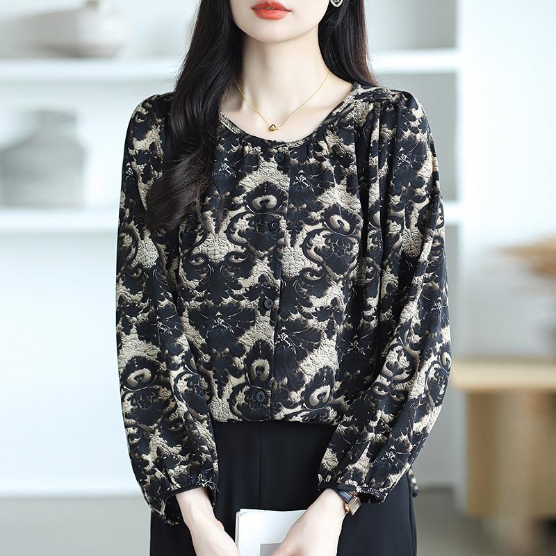 Áo Cánh Hoa, Hàng Mới Về, Cổ Tròn, Tay Phồng Áo, Dành Cho Nữ, Phong Cách Hàn Quốc, Thường Ngày, Dài Tay, Áo Voan Top Women 1