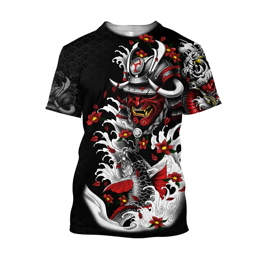 Beautiful Samurai Tattoo Carp Fishing 3D Printed Men t shirt Summer Fashion Harajuku short Sleeve Tee shirts Unisex