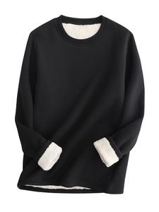 【Plus Size】 Solid Color Plush Lined Sweatshirt, Casual Long Sleeve Crew Neck Pullover for Winter, Women's Clothing for Daily Wear