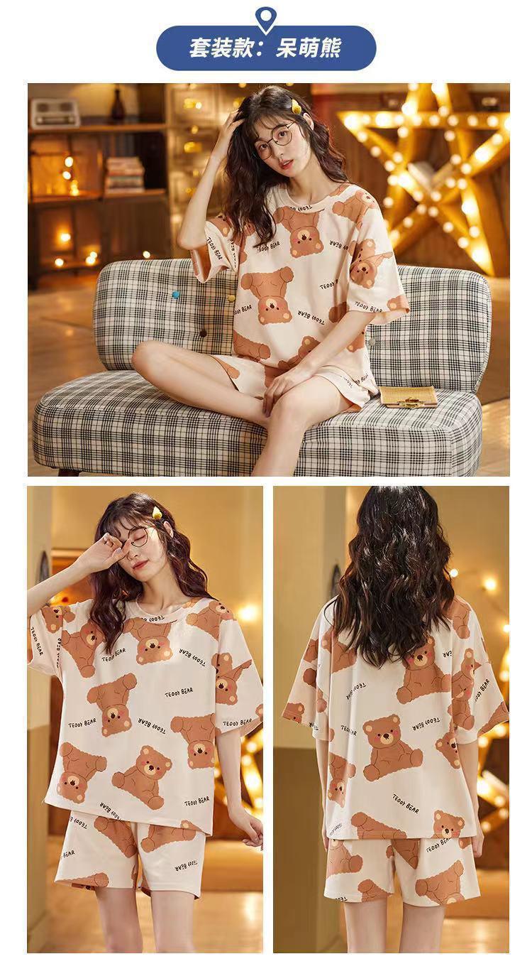 Product Introduction of M-XXL Pajamas Women's Summer Short Sleeve plus Size Thin Cute Shorts Loose Suitable for Daily Wear Homewear Suit 11