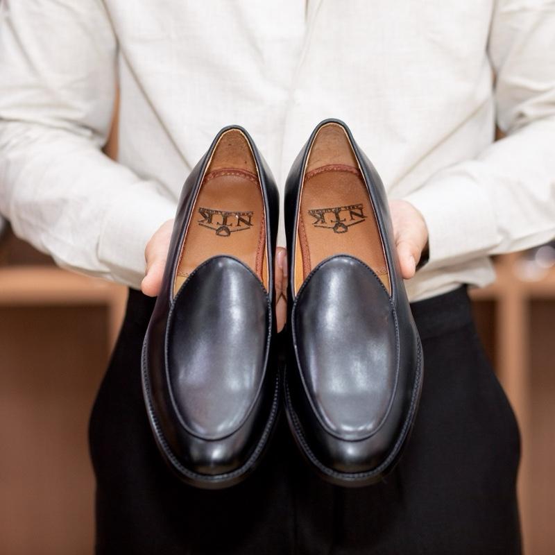 Giày da nam Belgian Shoes màu đen Đế gỗ phíp cao cấp khâu mckay bh 24 tháng - Size 38-45