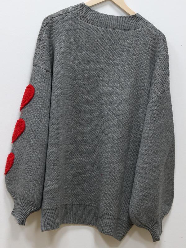 【Plus Size】 Colorblock Heart Pattern Crew Neck Sweater, Casual Chic Long Sleeve Pullover Jumper for Daily Outdoor Wear, Women Plus Clothing for Fall & Winter 1