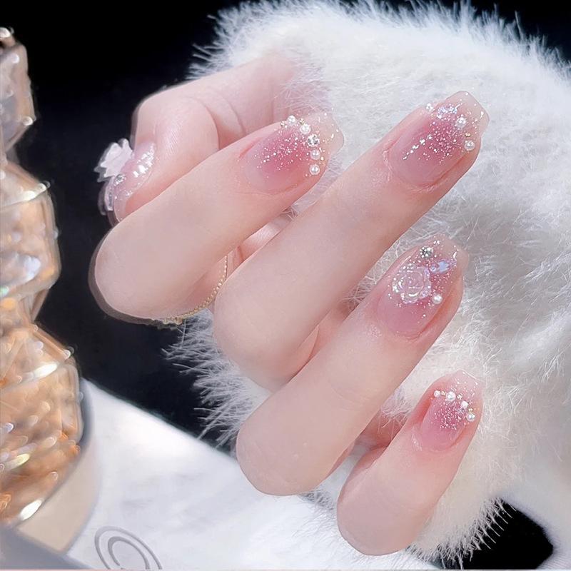 Red Book Popular Wearing Nail Medium and Long Milk White French 9K Glass Diamond Nail Art Finished Nail Sticker Nail Art Hot Selling Multi-choice Nail Art nail  sticker 8