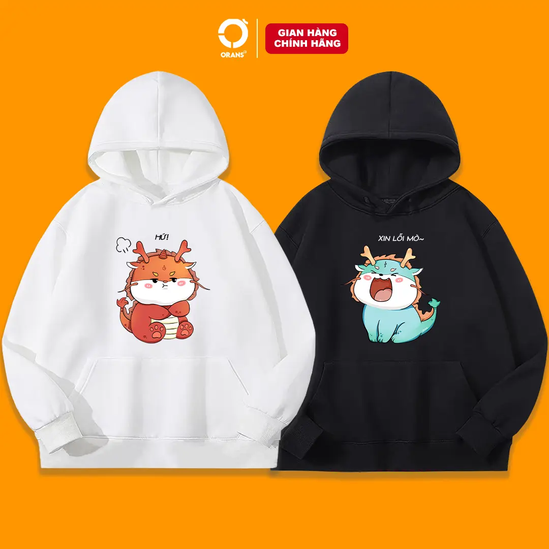 Áo đôi hoodie  đôi Orans XIN LỖI MÒ - HỨ cho nam nữ Oversize chất nỉ cotton lót bông, FULLBOX