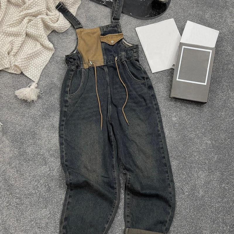 Quần yếm jean dài nữ phong cách quần yếm dài rút dây eo Pants Women MaiClothing