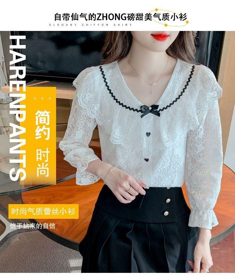 Product Introduction of Áo Sơ Mi Dài Tay Ren Nơ Cổ Chữ V, Thiết Kế Xinh Xắn, Áo Dễ Phối Đồ Sang Trọng Độc Đáo Dành Cho Nữ, Hàng Mới Về Đầu Mùa Thu 2022 Women Top Shirt 2