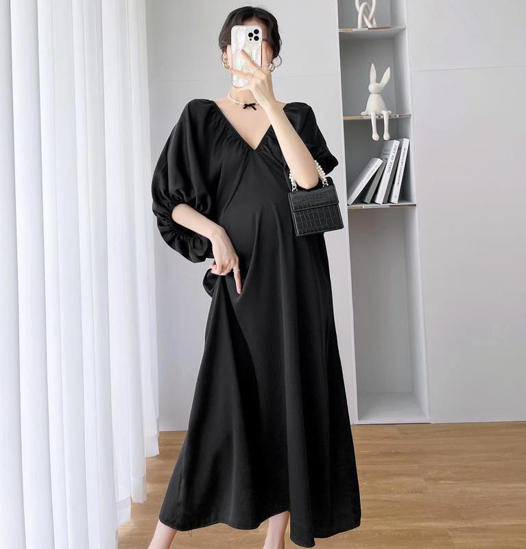 Young Mom | Váy bầu trễ vai sang chảnh HQV435 có 5 màu xinh đẹp form suôn A mềm mại váy bầu Thai sản Thai kỳ Thoải mái Kem Voi Sandal Đầm Bầu