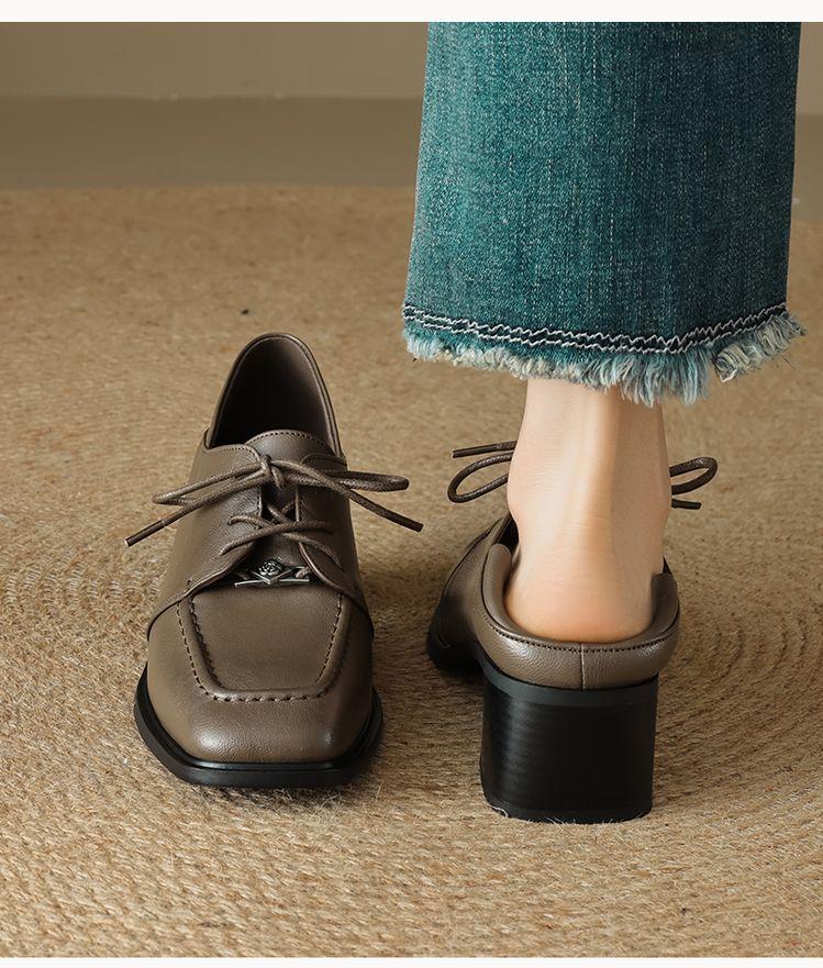 Product Introduction of Leather women's shoes fashion matching single shoes thick heel loafers inside and outside the full head layer of sheepskin Footwear Girl Comfort Closed Active 10