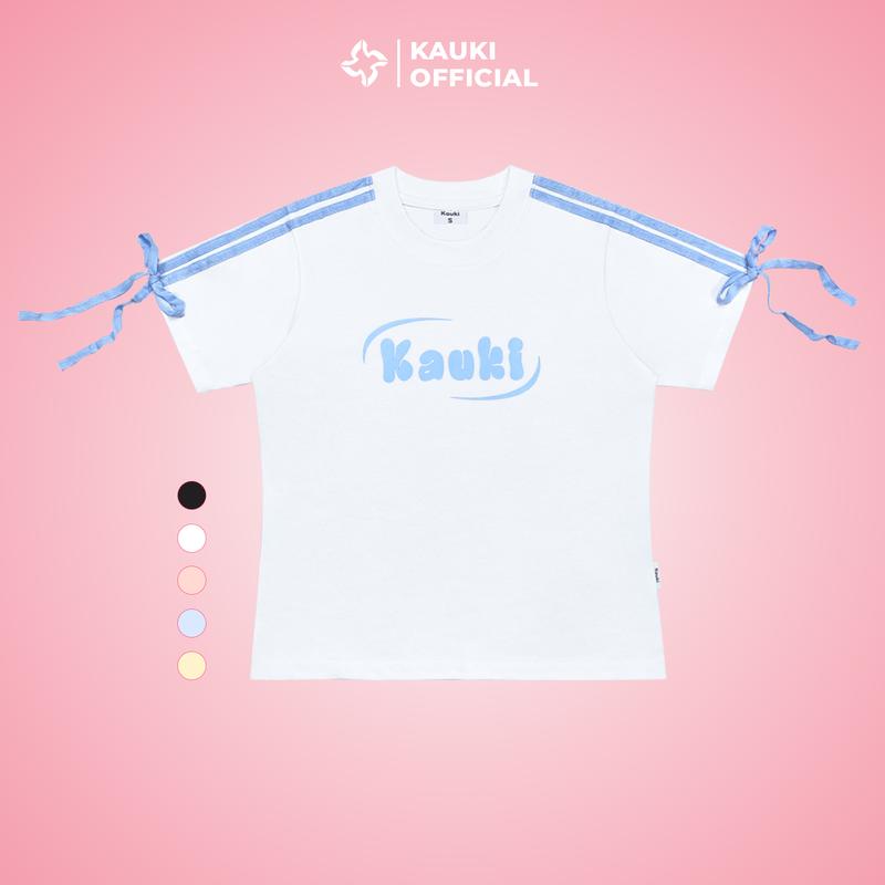 Áo Baby Tee Cotton Kauki Phối Nơ Tay Cổ Tròn Tay Ngắn 250gsm Nữ Top BBT2  Thun Women