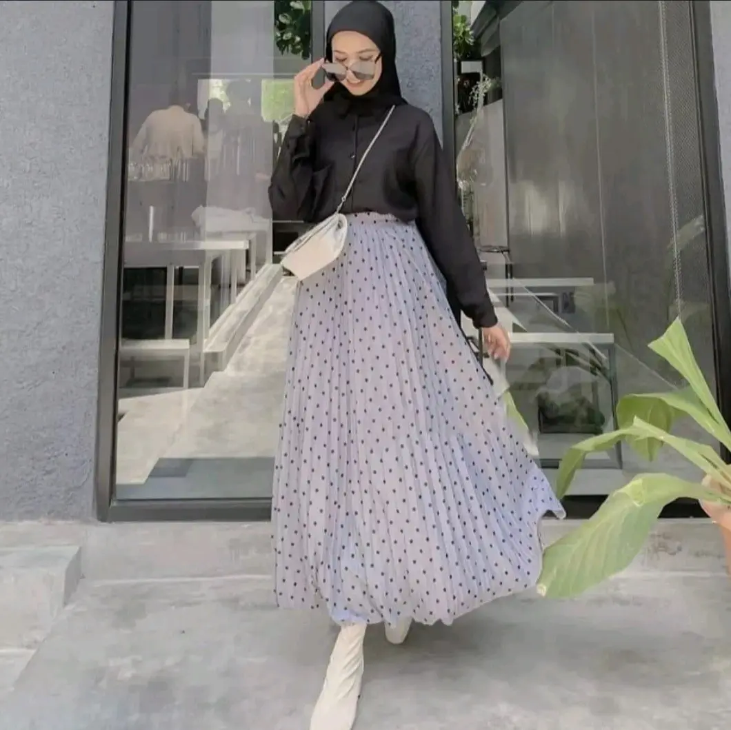 ROK BERMOTIF POLKADOT BAHAN HYGET SUPER TEBAL  PREMIUM