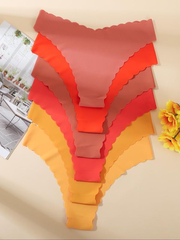 Women's Solid Color Wave Trim Seamless Panty, Breathable Comfortable Knicker for Daily Wear, Women's Underwear for All Seasons 1