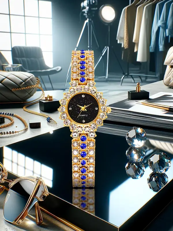 Women's Elegant Fashion Watch & Jewelry Set, Including Round Dial Wristwatch & Pendant Necklace & Ring & Earrings & Bracelet, Trendy All-match Watch Set for Gift 4