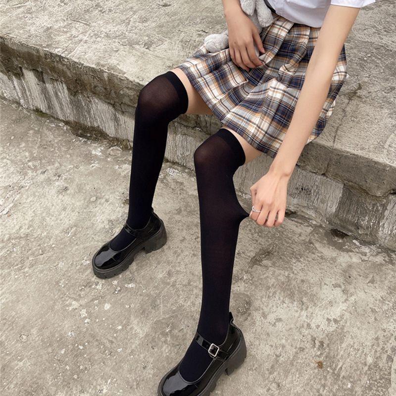 Product Introduction of SS25 jk over the knee pressure students high school long socks Calf socks black velvet lolita milk white Black/White/Assorted Color Stripe Womenswear Lingerie Lady Comfort Bridal Maternity Basic Minimalist 3