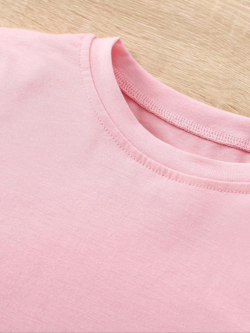 Product Introduction of Toddler Girl's Letter Print Round Neck Tee, Casual Short Sleeve Crew Neck T-Shirt for Summer, Kids Clothes for Daily Wear 3