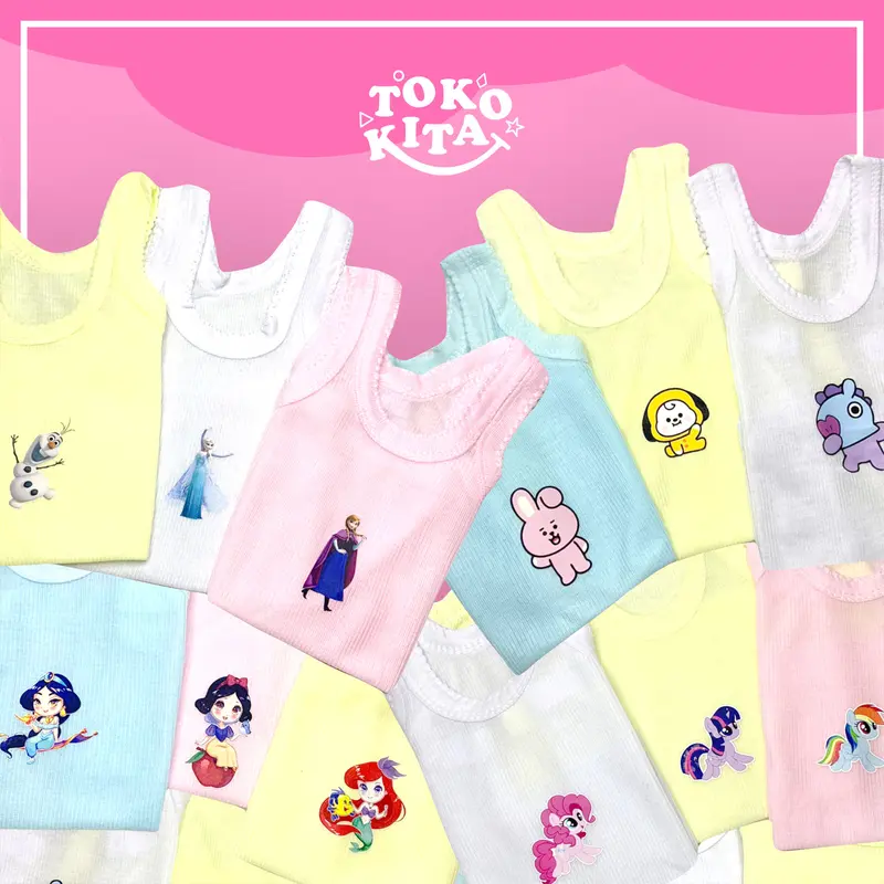 Kids Fashion - Kaos Dalam Anak - Singlet Anak Perempuan 3pcs Motif Karakter Frozen Lucu 0