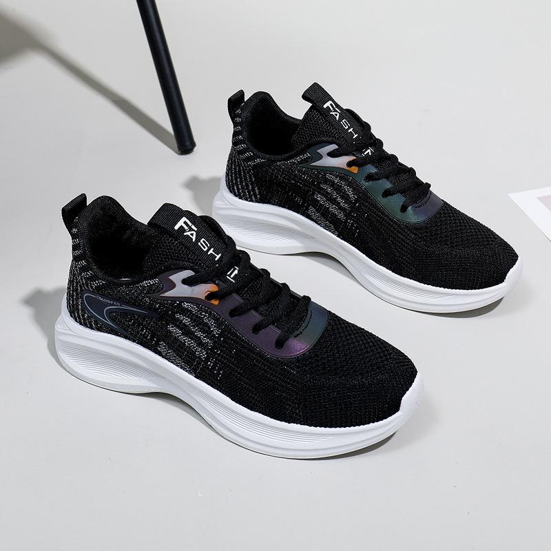 Product Introduction of Women's White Shoes Thick Sole Light Running Shoes Fashionable Stylish Outfit Autumn Breathable Sneaker Flying Woven Korean Style Women's Shoes 5