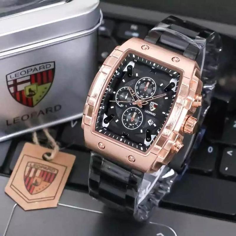 LEOPARD 8018 ORIGINAL - Jam Tangan Pria Kasual Strap Rantai Tanggal Aktif FREE BOX FREE - Silver Putih 2