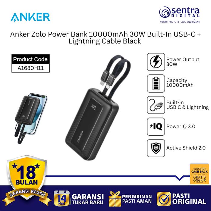 Gambar Anker Zolo A1680H11 10000mAh Powerbank 30W Fast Charging Built-In USB-C Lightning Cable for iPhone dari Sentra Digital Kota Surabaya Tokopedia
