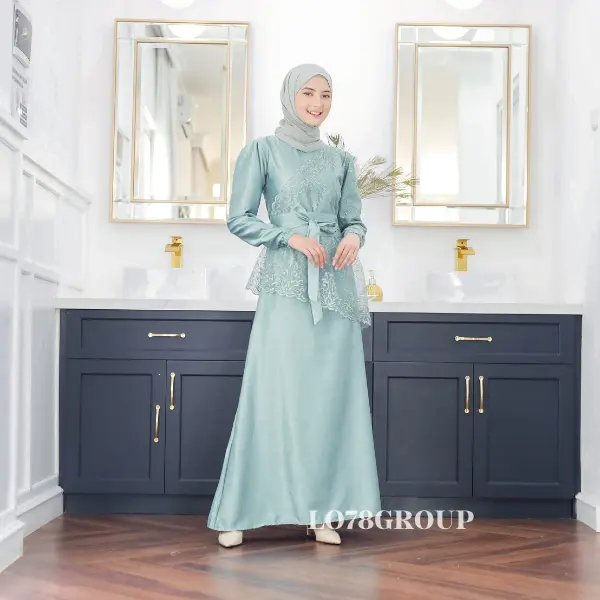 Clarissa - New Saukia Malaysian Dress Satin Brukat Fashion Lebaran Bridesmaid Kondangan 2023 Brokat Lembut Mewah Muslim Mutiara Panjang Velvet Gamis Gaun Pesta Wanita Motif BROKAT Maxi Tile Tanggung 0