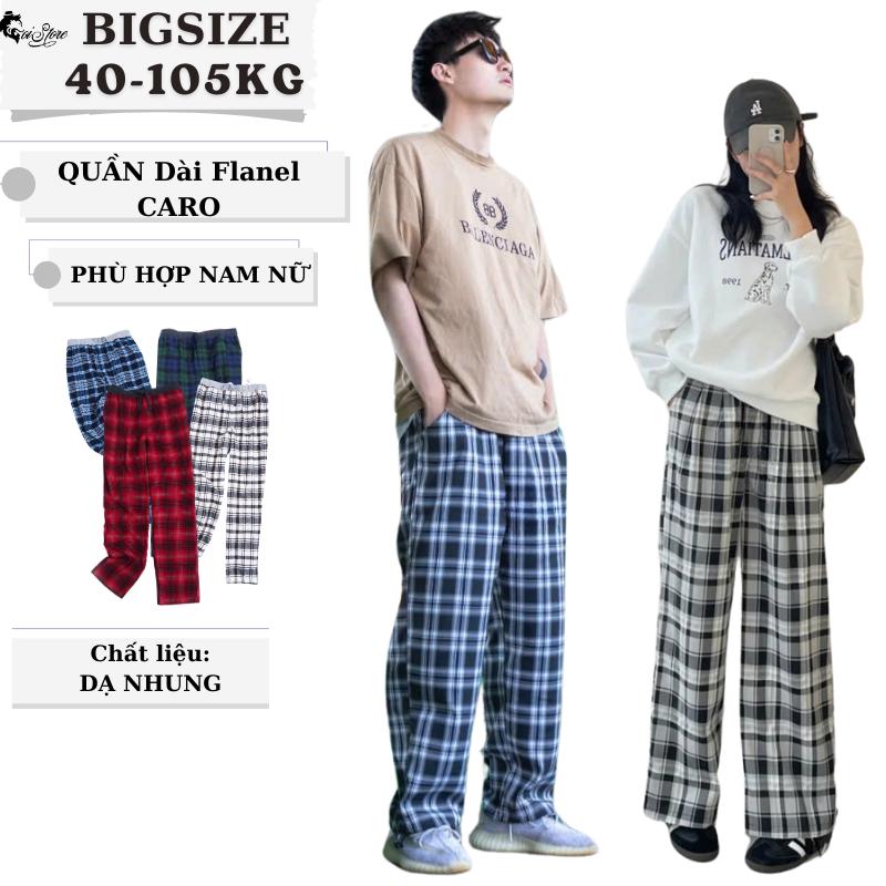  Quần Dài Nam Nữ Kẻ Sọc Caro Ống Suông Thời Trang Bigsize 50-75KG Sói Store Menswear Loang Ong Thun 