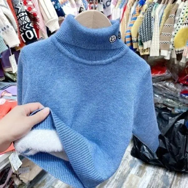 Áo Sơ Mi Cạp Cao Cho Trẻ Em, Chất Liệu Lông Cừu, Áo Len Dày, Màu Trắng 7