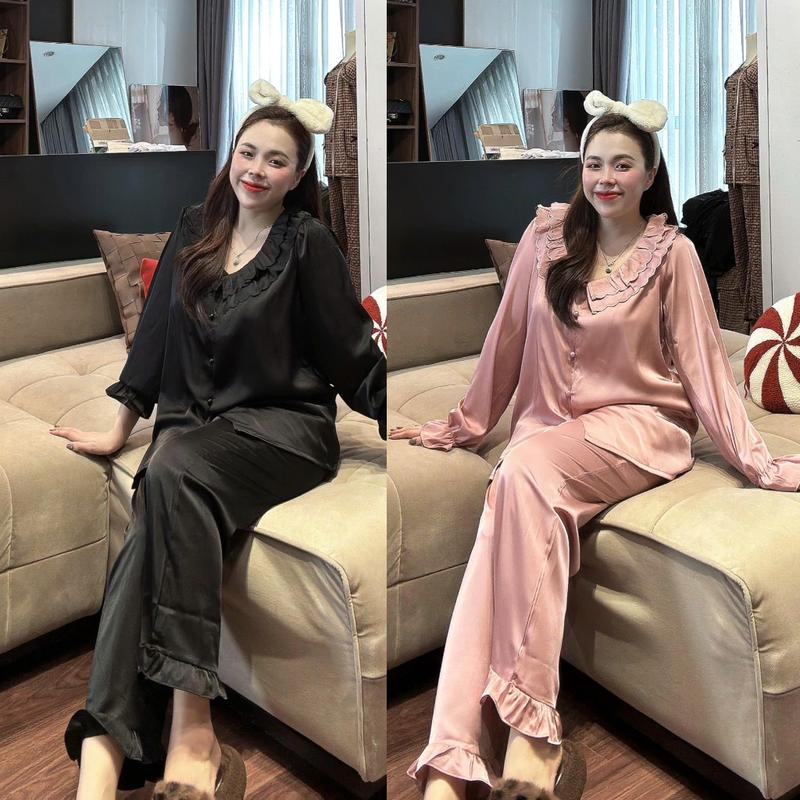 Đồ bộ cổ bèo tay dài màu trơn kiểu dáng tiểu thư thoải mái dành cho nữ 48-80kg đồ bộ nữ đẹp, đồ bộ tiểu thư