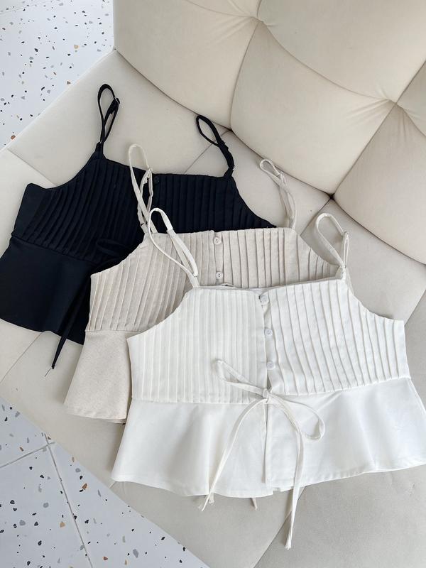 2 lớp 6 màu - dây điều chỉnh - áo linen 2s xếp ly freesize form basis nhỏ nhắn cột nơ sang trọng và cutieee cho nàng video shop tự quay cam kết nhận hàng như video Nữ VIBE TOP