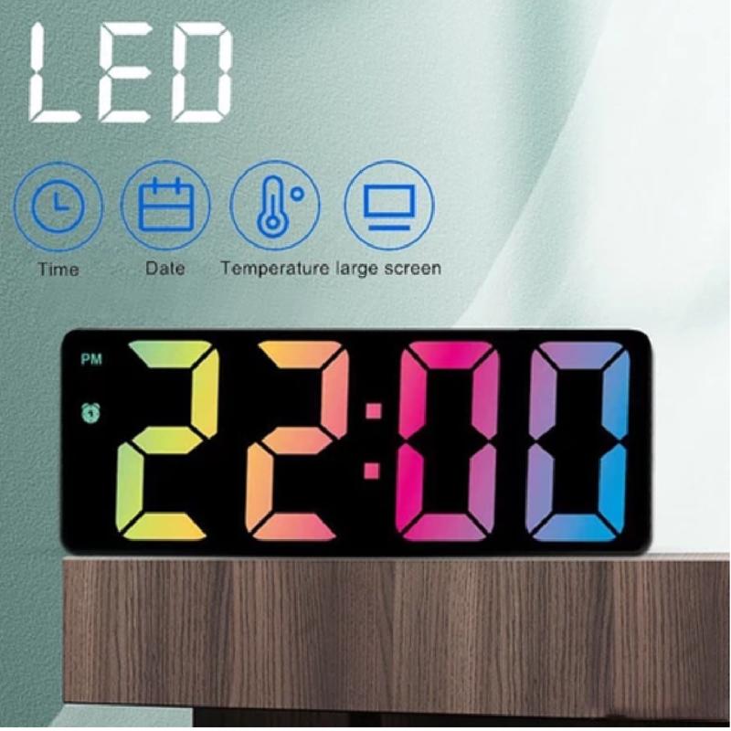 Đồng Hồ LED RGB Để Bàn Báo Thức Hiển Thị Thời Gian Nhiệt Độ Decor Decor Phòng Trang Trí Nhà đồng hồ decor gaming