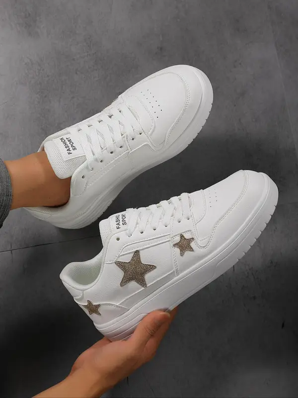 Women's Fashionable Star Patched Design Low Top Sneakers, Casual Comfortable Breathable Sports Running Shoes, All-match Basic Shoes for Daily Wear 2