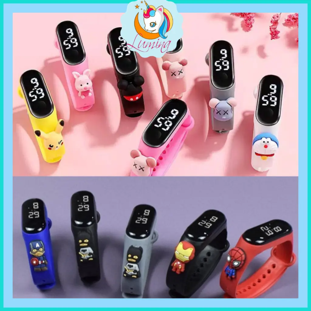 LuminaCollection Jam Tangan Anak LED Digital display Elektronik Motif karakter kartun Lucu