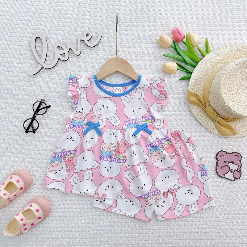 TL28 - Đồ Bộ Tole Lanh Áo Cánh Tiên Quần Ngắn Size 9-37kg Hoạ Tiết Dễ Thương 1