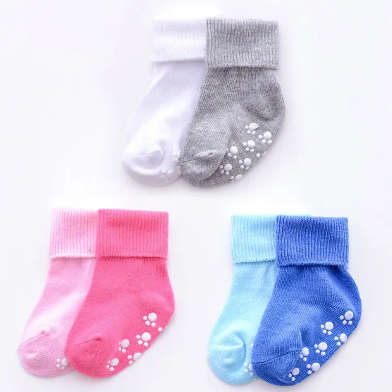 Babies' Solid Color Anti Slip Cotton Socks Newborn Baby Girl Boy Rubbers Warm Socks