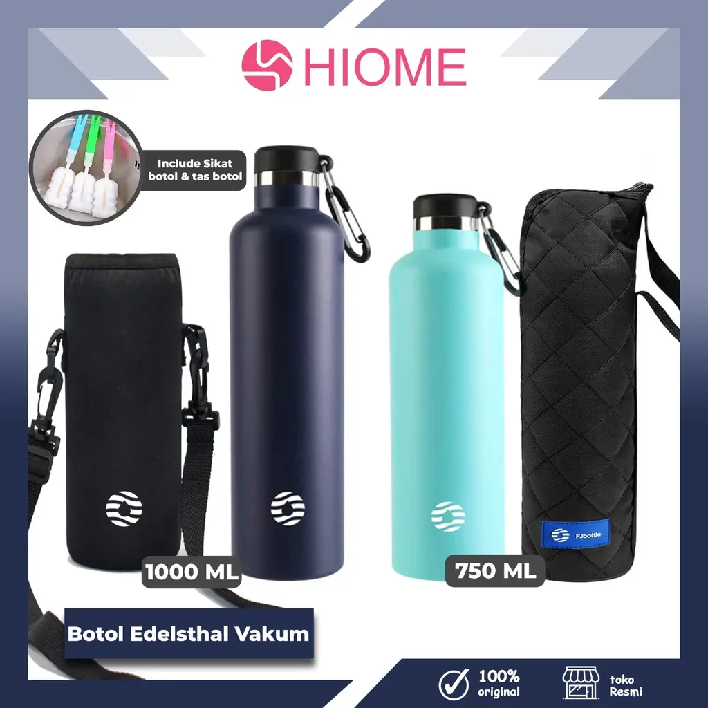 HIOME Botol Minum Edelsthal Vakum 750ml 1000ml / Botol Minum Sport Stainless Serbaguna Anti Bocor