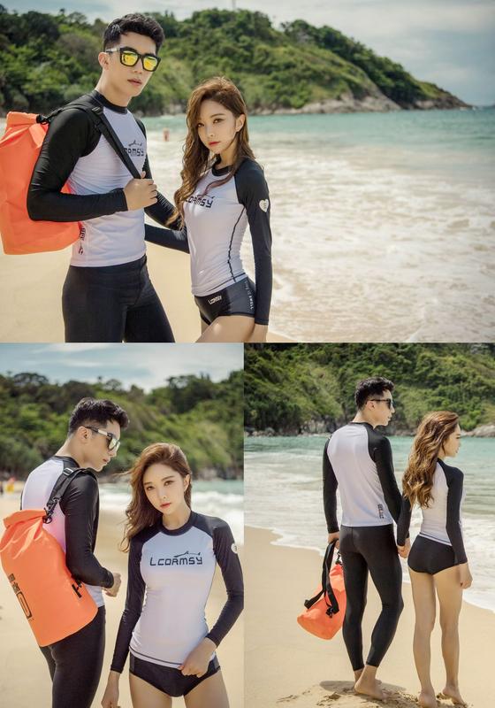 Product Introduction of Hot Selling Korean Diving Suit Men and Women Dive Skin Quick-Drying Sunscreen Snorkeling Long Sleeve with Chest Pad Split Suit Couple Surfing Suit 0