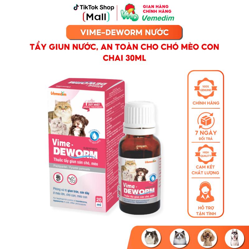 Vemedim Vime-Deworm nước - Dung dịch uống tẩy giun sán cho chó mèo an toàn cho thú non dễ chia liều Chai 20ml thuốc xổ lãi