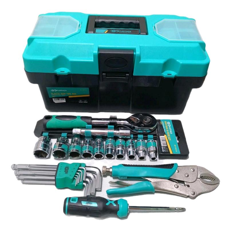 Combo 5 có Thùng đồ nghề sửa chữa gồm 1 thùng cỡ lớn 19" 44*20*23 + 1 bộ tuýp 12 chi tiết 1 2 +1 kìm bấm GF + bộ lục giác bi+ tua vít tiện lợi khi sử dụng kim khí