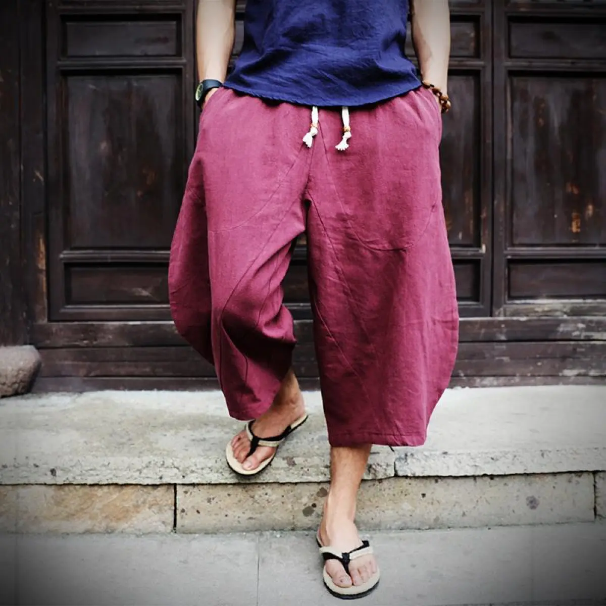 Elephant Wide Leg Pants Lantern Pants Men Plus Size Loose Linen Shorts Seven-Quarter Pants Big Crotch Beach Pants Summer sweat  shorts jorts  pants linen  shorts  men cotton  shorts capri  pants
