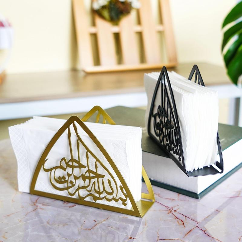 Metal Hollow Out Design Tissue Holder, Islamic Style Metal Table Napkin Holder, Desktop Decorative Ornament for Home Living Room Bedroom Dining Room 3