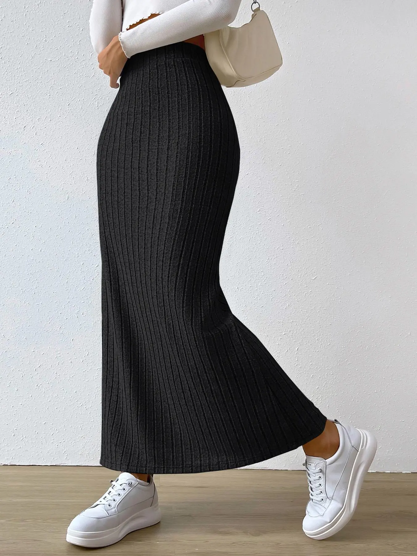 Women's Plain Split Thigh High Waist A Line Skirt, Casual Fashion Bodycon Long Knitting Skirt for Daily Outdoor Office Wear, Summer Clothes, Women Bottoms for Summer Spring Autumn, Womenswear