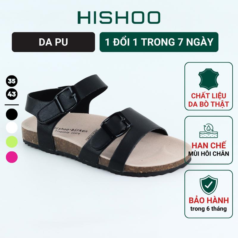 Dép sandal đế trấu birken nam nữ unisex quai ngang cách điệu da PU size 35 - 43 chính hãng Hishoo quai hậu S104