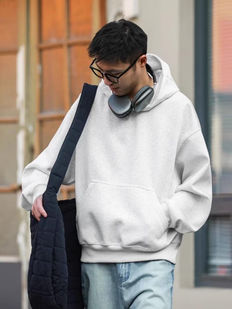 Product Introduction of Trendy High-End Pullover Hoodie for Men, High-End Stylish Men's Fashion, Spring and Autumn Basic Top Jacket Menswear Sweatshirts Longsleeve Black Beige Casual Plain 3