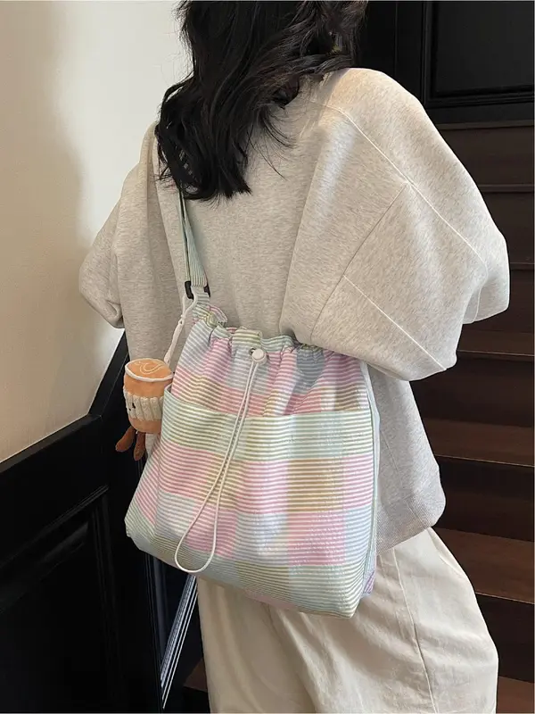 Women's Colorblock Tote Bag, Fashionable Large Capacity Shoulder Bag for Daily Used, Casual Trendy Versatile High-quality Daily Commuting Bag, Girl Everyday Bag 4