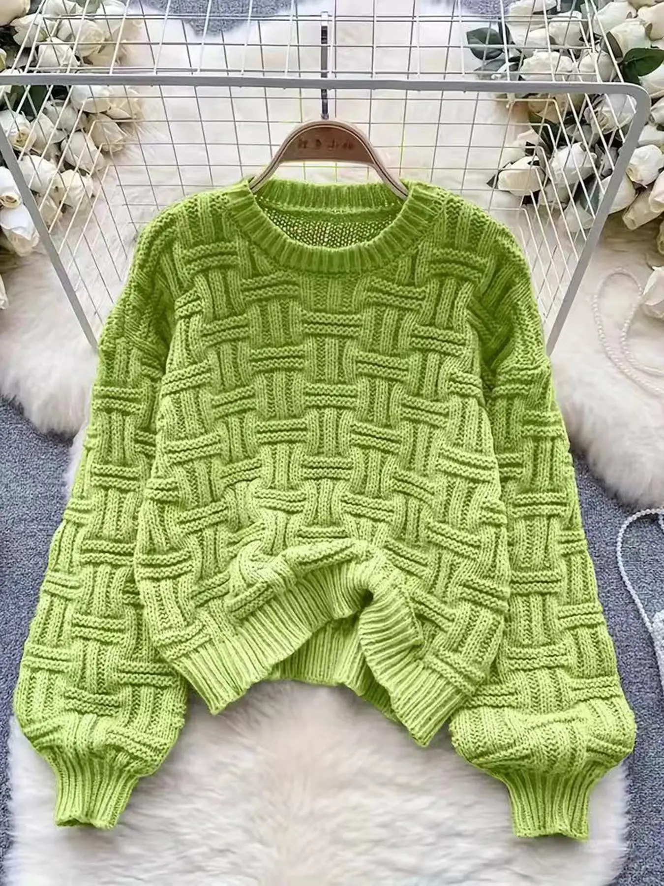 Women's Plain Drop Shoulder Cable Knit Sweater, Casual Long Sleeve Round Neck Jumper for Fall & Winter, Fashion Ladies' Knitwear for Daily Wear