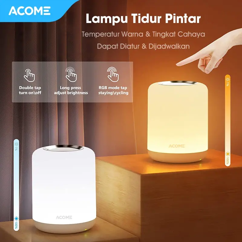 【BISA COD】ACOME IOT Lampu Smart Lembut Melindungi Mata Multicolor 16 Juta Warna Cold Light Warm Light RGB Light Lampu Tidur Pintar Lampu 4