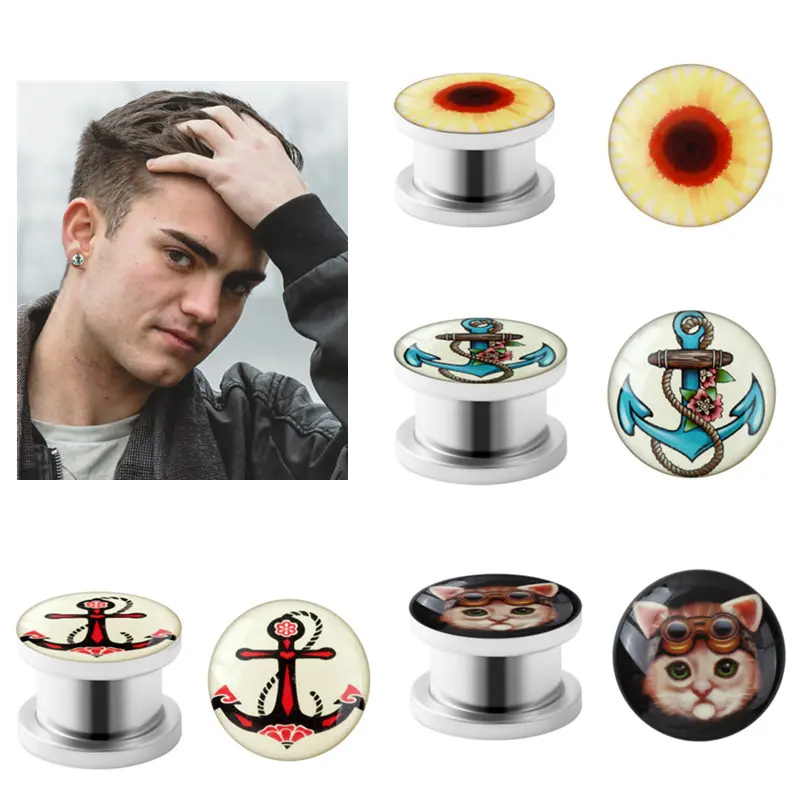 Stainless Steel Drip Oil Cat Cute Earrings Sunflower Ear Expanders Boat Anchor Personalized Piercing Jewelry