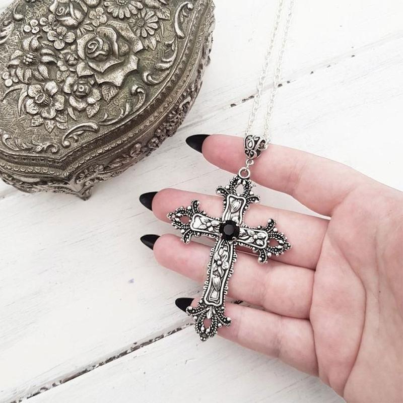 Vòng Cổ Mặt Dây Chuyền Chữ Thập, Phong Cách Cổ Điển Dành Cho Nữ, Phụ Kiện Goth, Dây Chuyền Dài Gothic 5