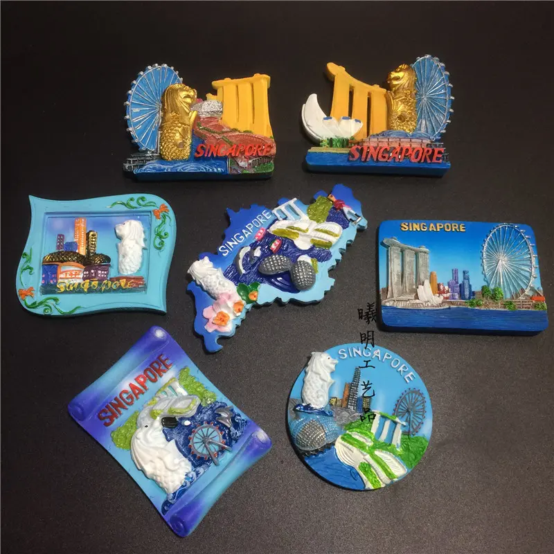World Travel Souvenir Collection Singapore Landscape Resin Relief Fridge Magnet Home Decor Gift