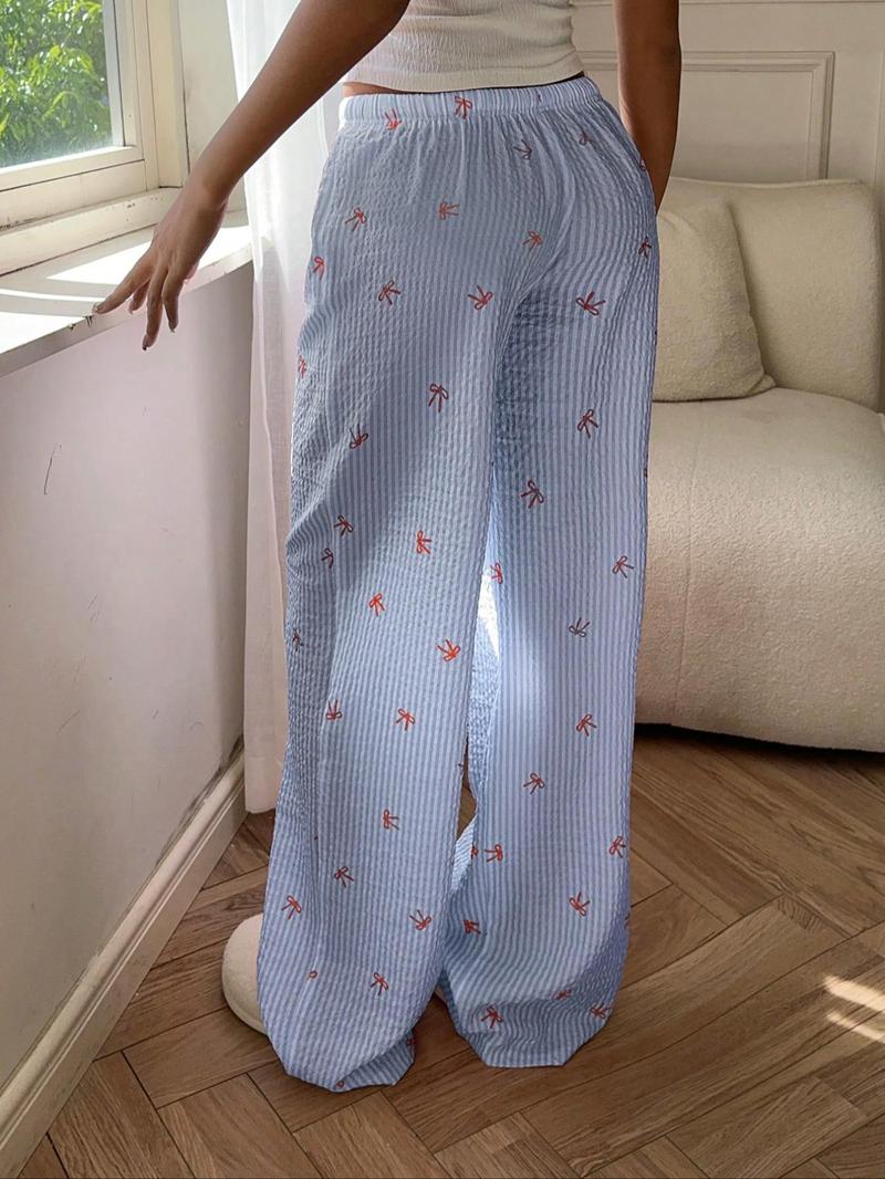 Product Introduction of Women's Striped Print Tie Waist Pants, Casual Comfy Trousers for Daily Wear, Ladies Bottoms for All Seasons, Pajamas 8