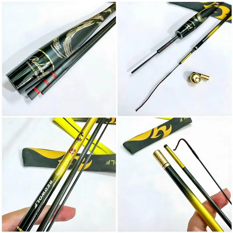 Cần câu tay sói vàng 4H 28i kèm túi vải ngọn trục phao luoi Đi Câu Bắt Cá Fishing Câu Cá Carbon 8