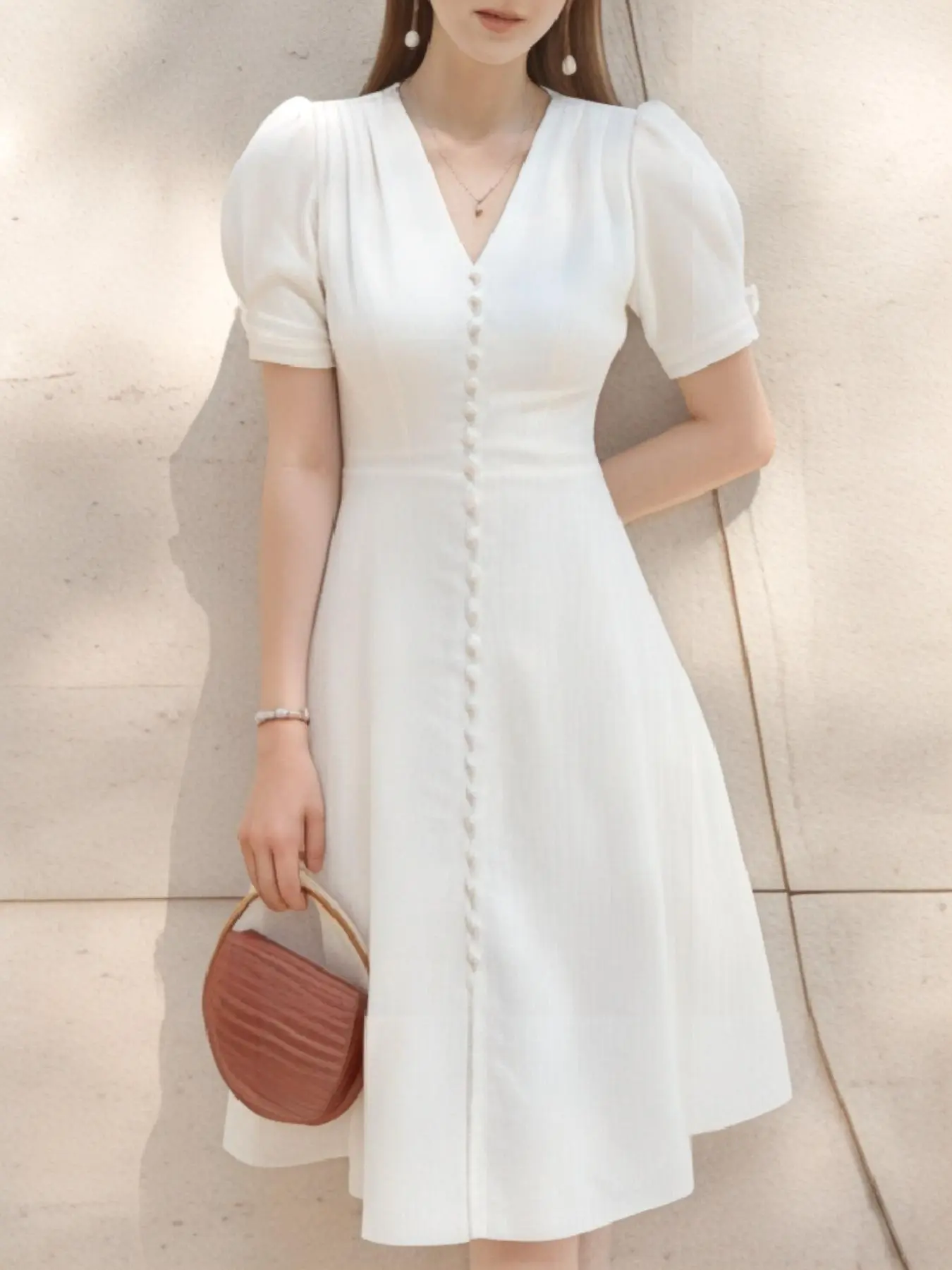 Women's Plain V Neck Split Hem Dress, Casual Short Sleeve A Line Dress for Party Holiday, Ladies Clothes for All Seasons
